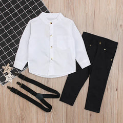 Boys' Gentleman Outfit Set: Long Sleeve Shirt & Pants
