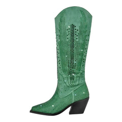 LISHAN Rhinestone Knee High Heel Green US 11