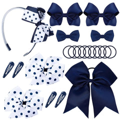 Whaline 20Pcs Back to School Uniform Hair Bows Set Navy Blue White Multi-styled