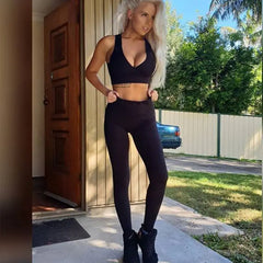 Women's Yoga Set with Sleeveless Top and Long Pants