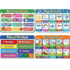 4 Pieces Educational Preschool Placemats for Toddlers and Kids