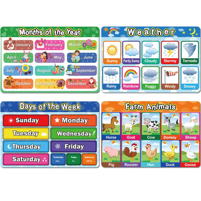 4 Pieces Educational Preschool Placemats for Toddlers and Kids