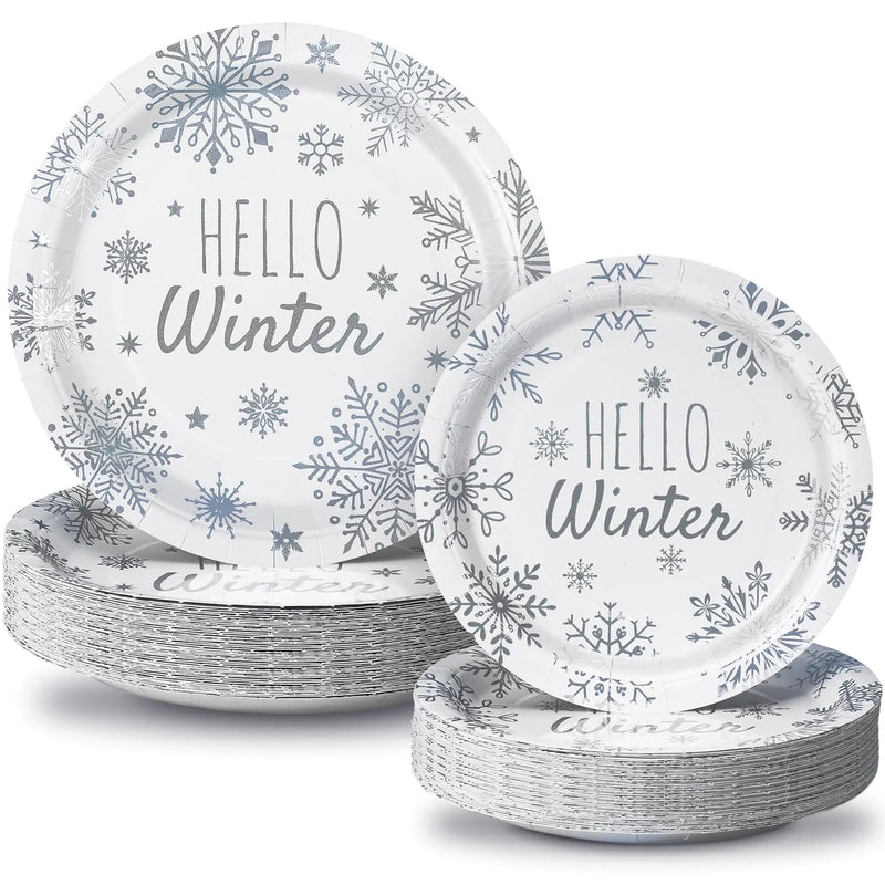 Funnymoom 48 Pcs Frozen Party Supplies Winter Snowflake Paper Plates